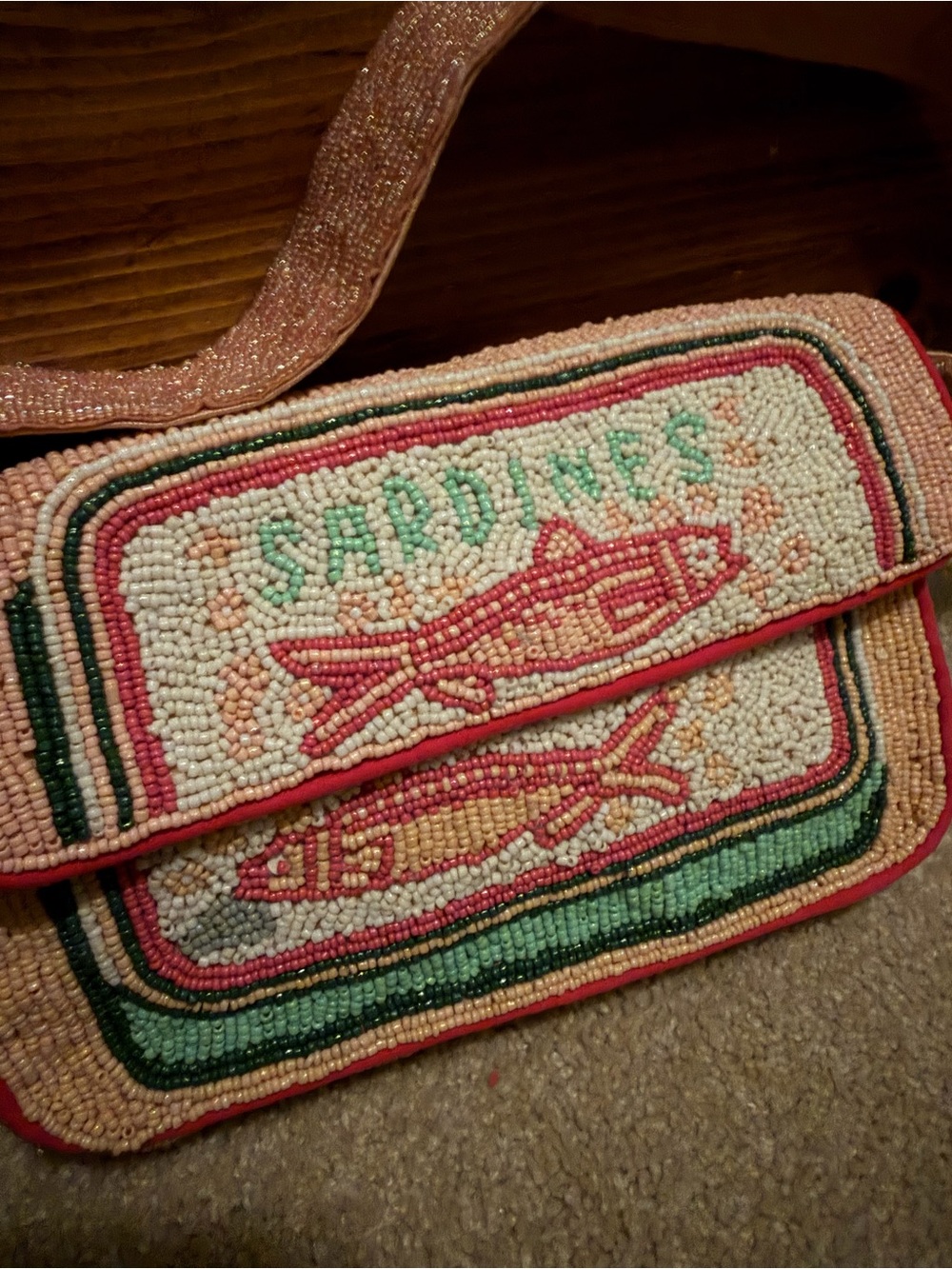 Beaded 'Sardines' Shoulder Bag in Pink and Green 🐟 RARE